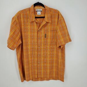 Columbia Tangerine Plaid Button Down Casual Dress Shirt Size Large